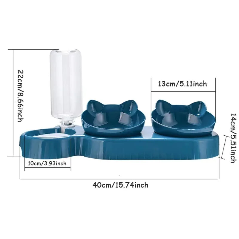 Triple Cat and Dog Bowls with Automatic Water Dispenser