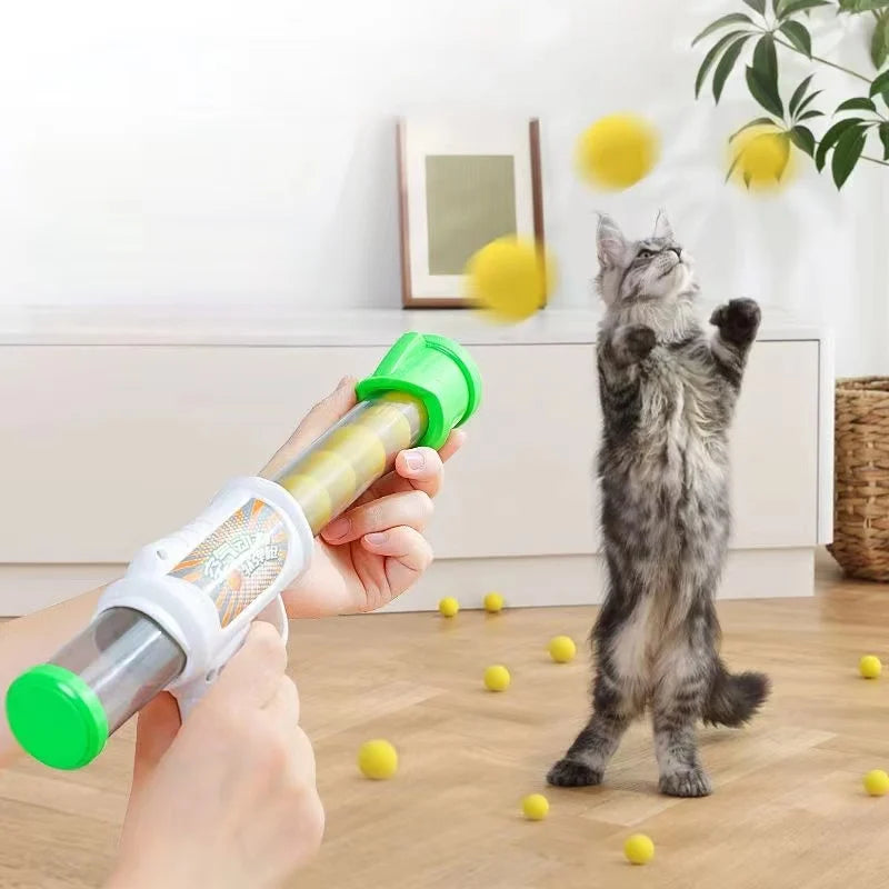 Interactive Cat Toy Shooter Gun with Plush Balls