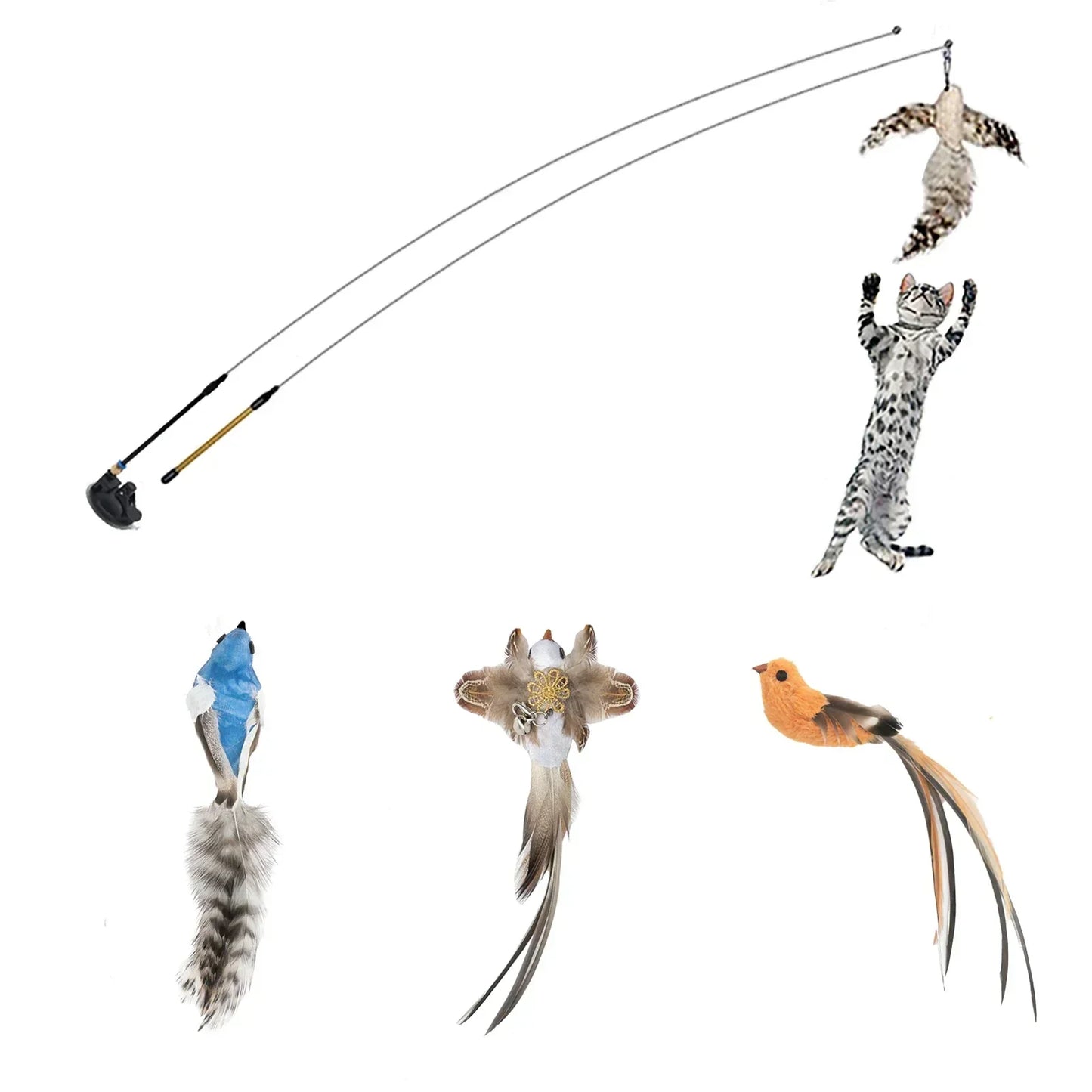 Interactive Bird Cat Toy with Bell and Feathers