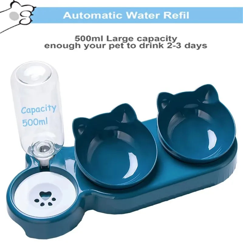 Triple Cat and Dog Bowls with Automatic Water Dispenser
