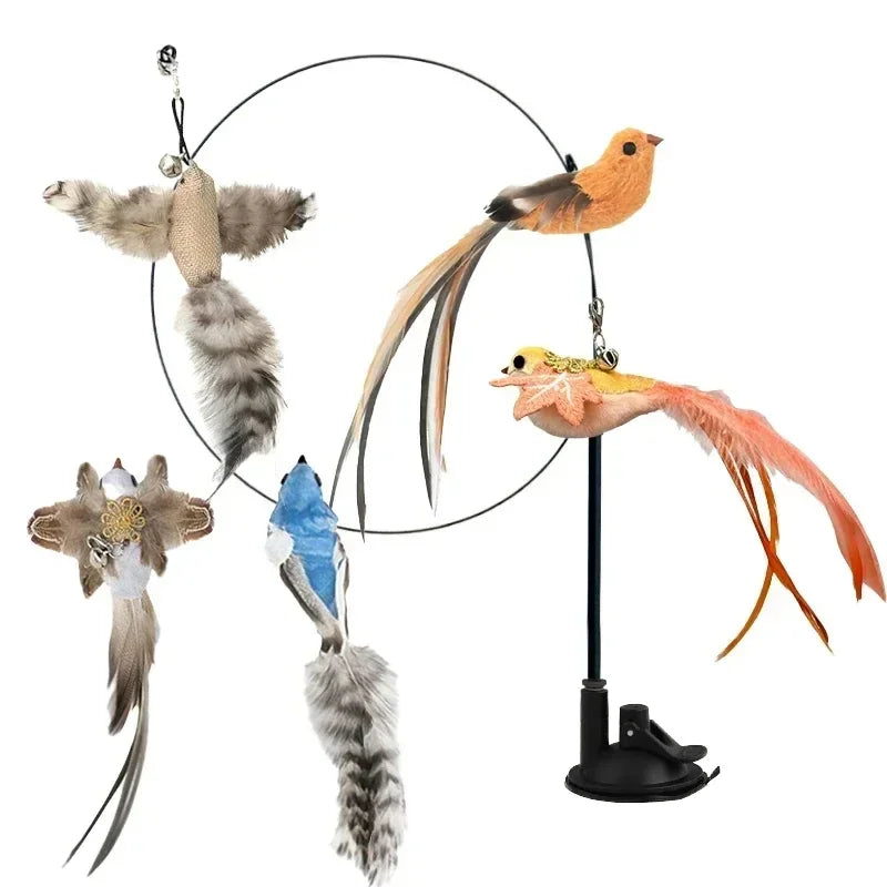 Interactive Bird Cat Toy with Bell and Feathers
