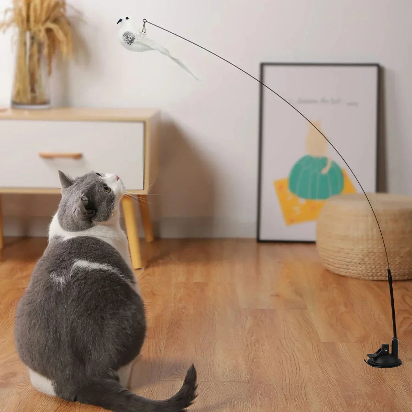Interactive Bird Cat Toy with Bell and Feathers