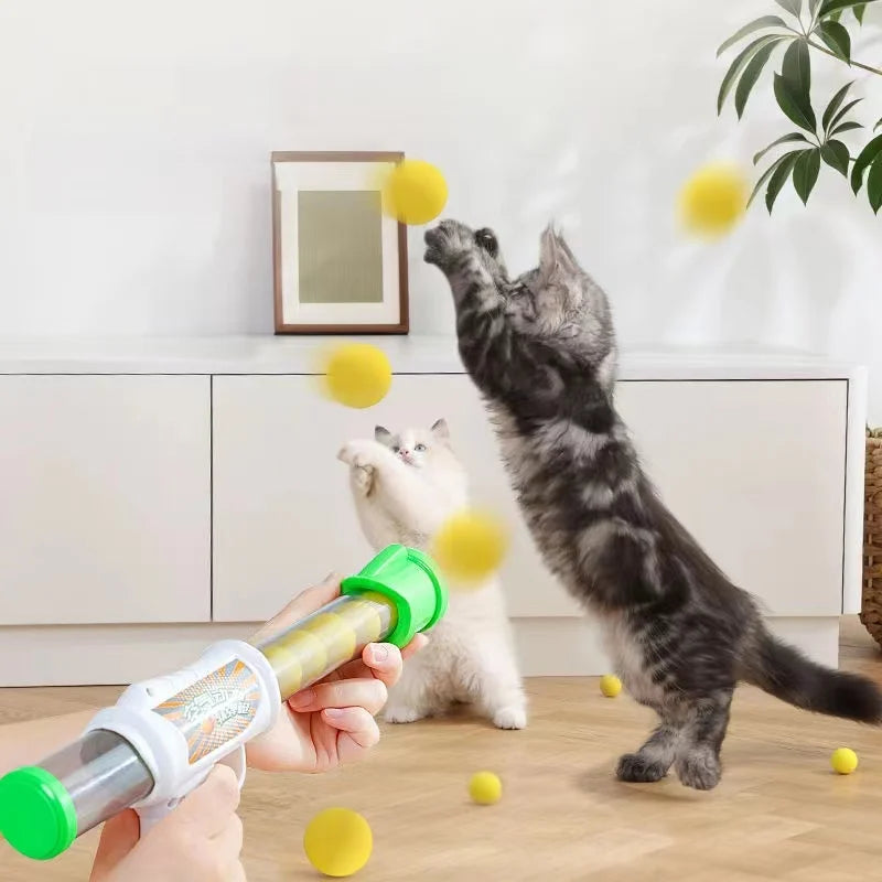 Interactive Cat Toy Shooter Gun with Plush Balls