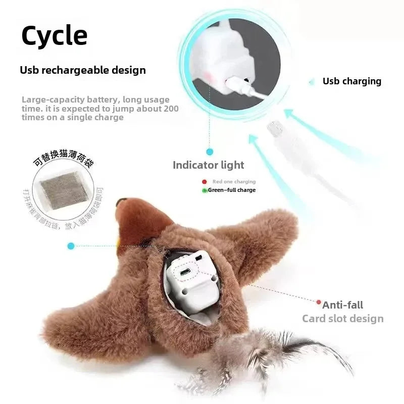 Interactive Rechargeable Cat Bird Toy with Catnip
