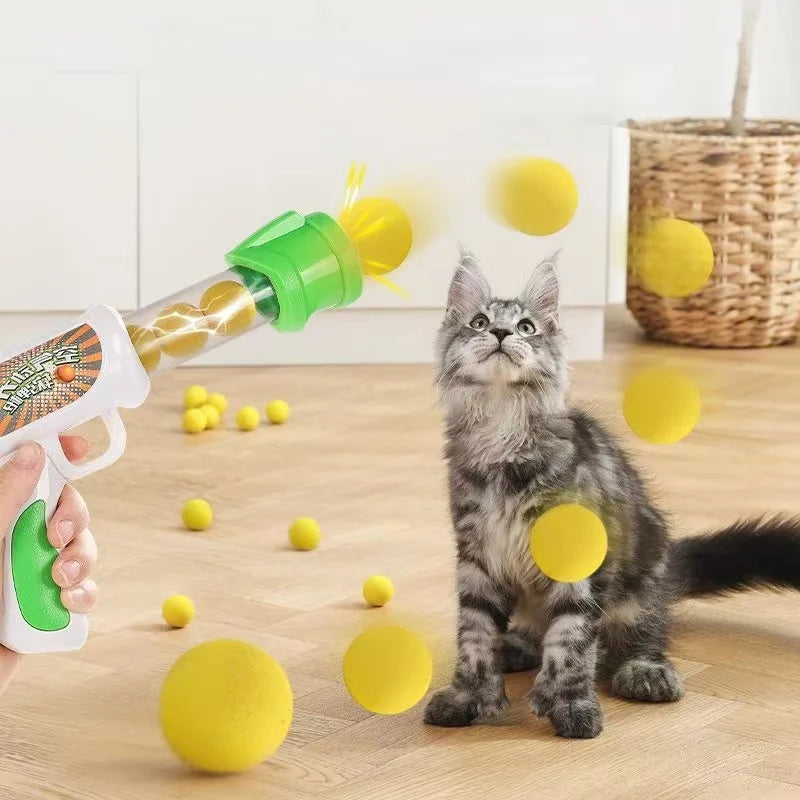 Interactive Cat Toy Shooter Gun with Plush Balls
