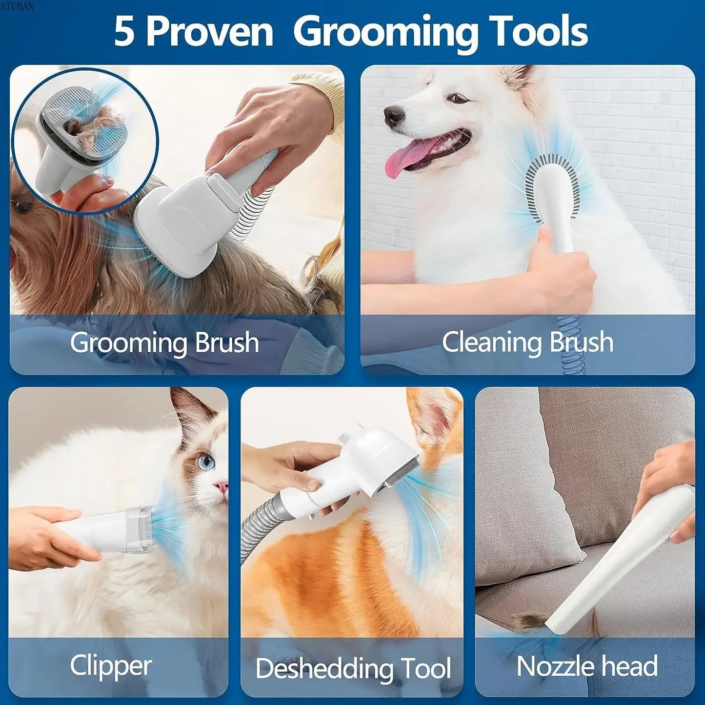 Dog Grooming Vacuum Kit with Large Dust Cup