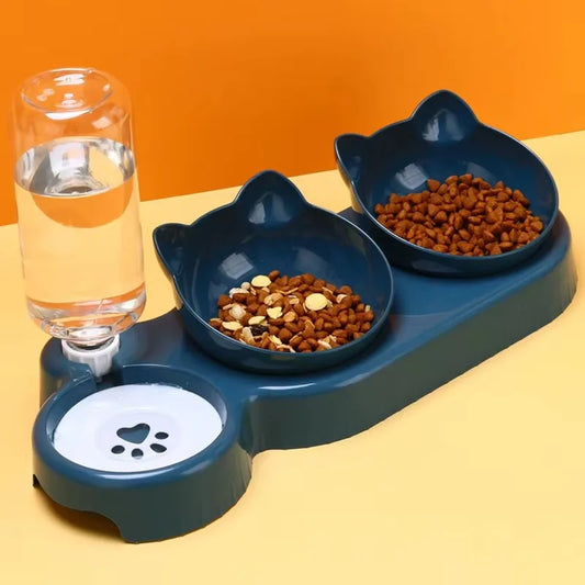 Triple Cat and Dog Bowls with Automatic Water Dispenser