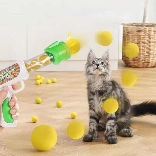 Interactive Cat Toy Shooter Gun with Plush Balls